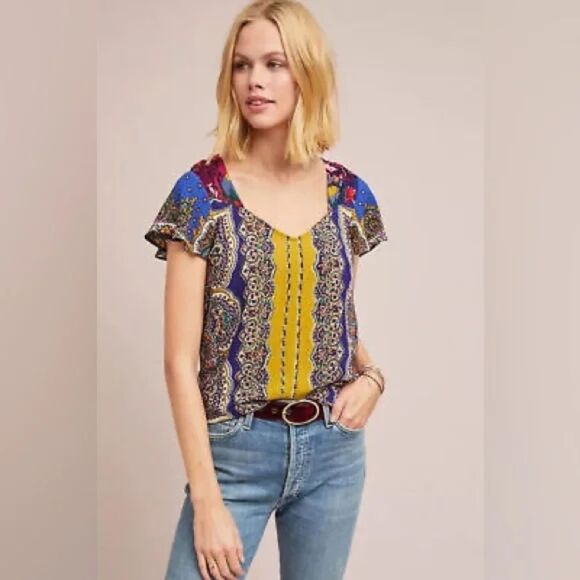 Anthropologie Moulinette Soeurs Mixed Print Boho Blouse – Size 14 - Picture 1 of 7
